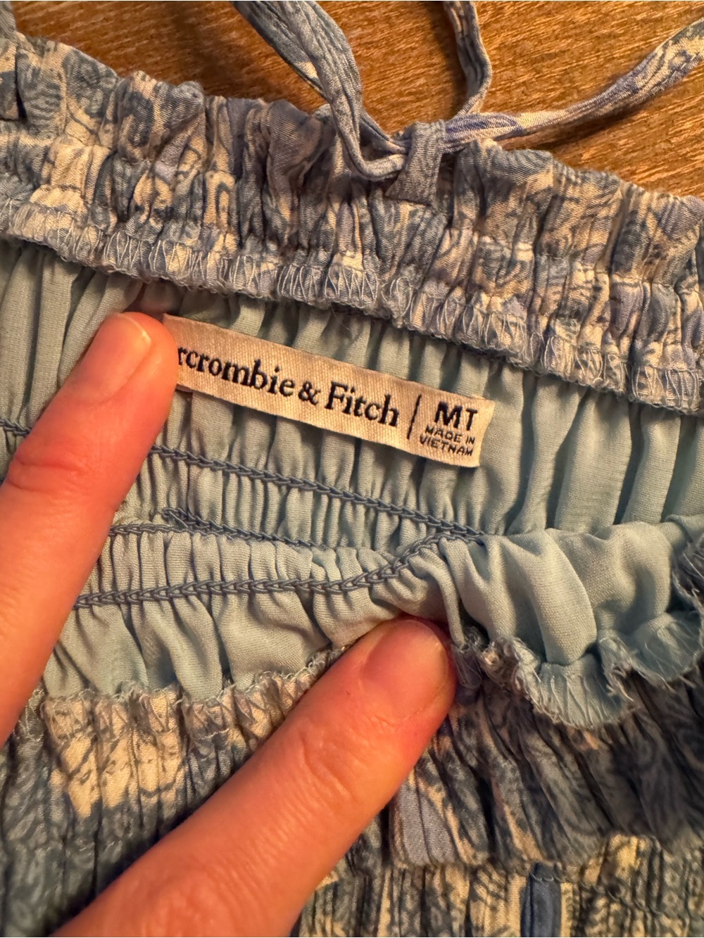 Abercrombie & Fitch Light Blue and White Smocked Strapless Maxi Dress - Picture 3 of 4